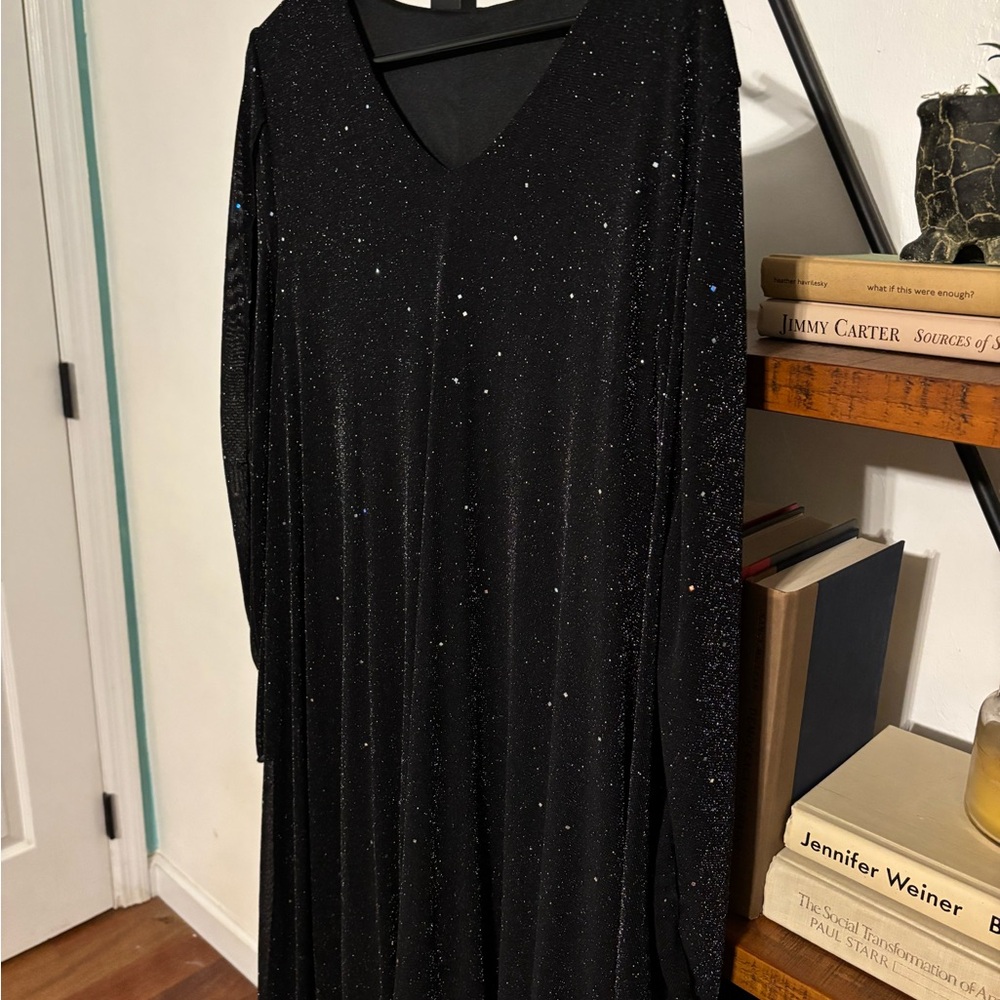 Source Unknown Black Glitter Long Sleeve Dress